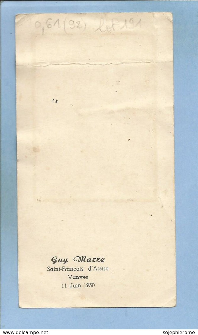 Vanves (92) Communion ? En L'église Saint-François-d'Assise De Guy Marze Le 11 Juin 1950 - 2scans - Communion