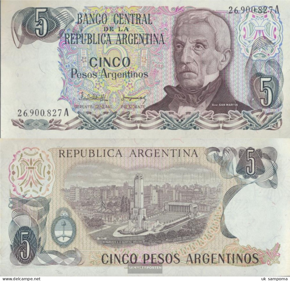 Argentina Pick-number: 312a Uncirculated 1986 5 Pesos - Argentina