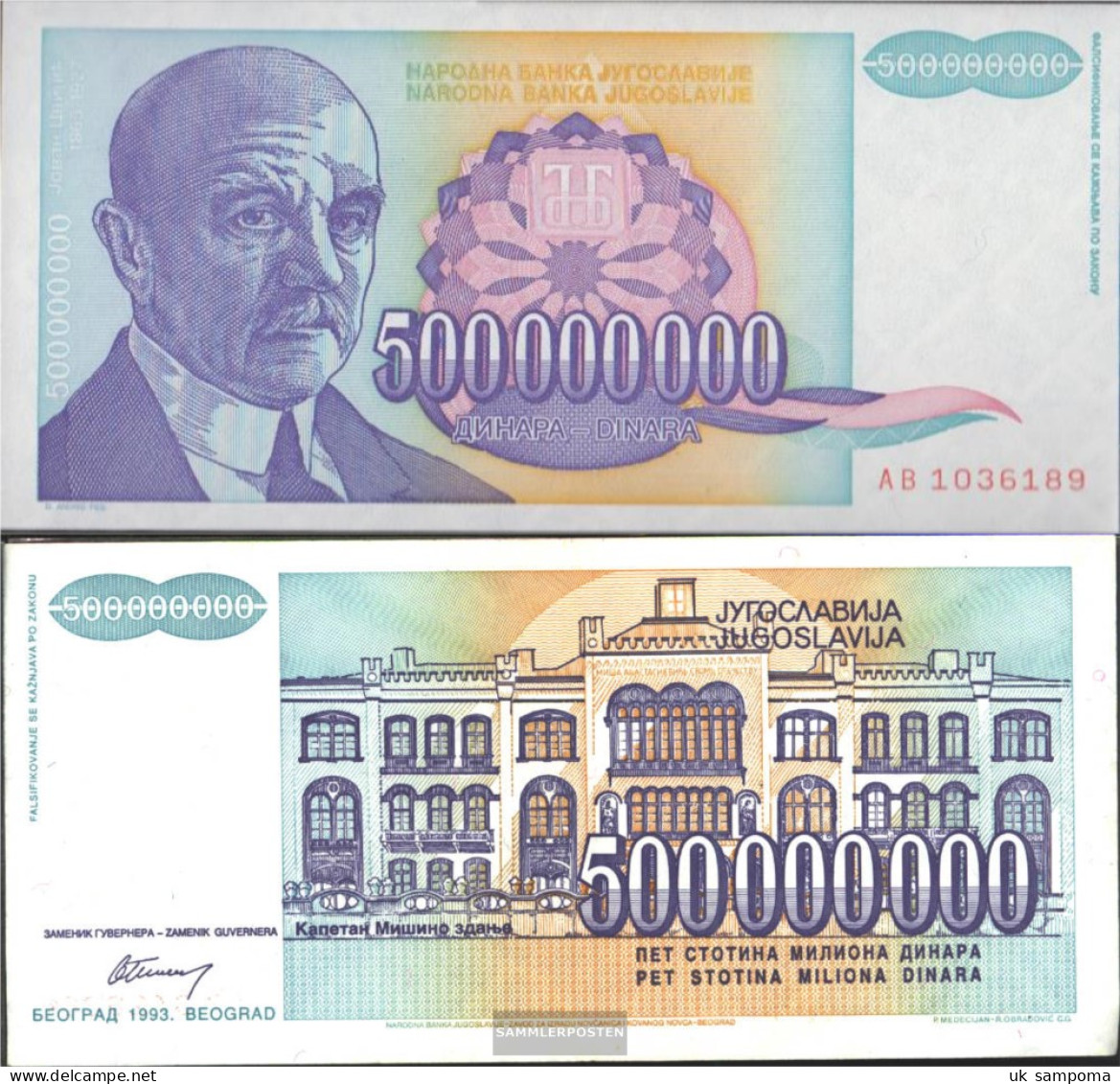 Yugoslavia Pick-number: 134a Uncirculated 1993 500 Million.Dinara - Yugoslavia