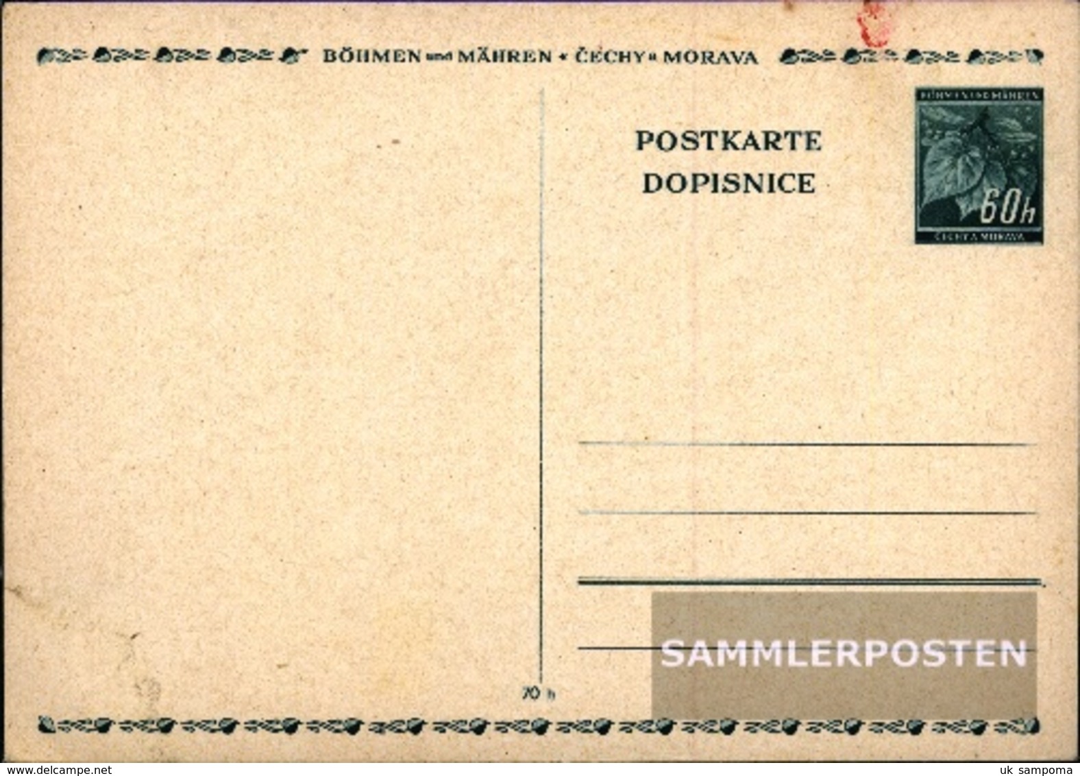 Bohemia And Moravia P2 Official Postcard Unused 1939 Linden Branch - Other & Unclassified