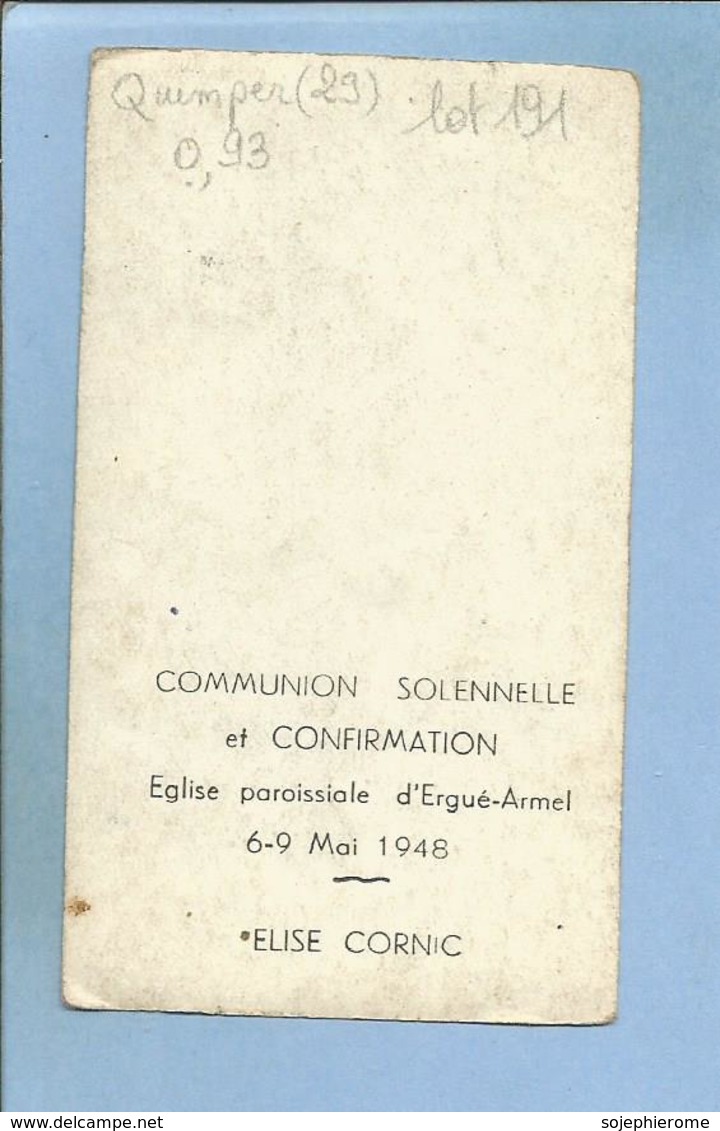 Quimper (29) Communion Et Confirmation En L'église D'Ergué-Armel D'Elise Cornic Le 6-9 Mai 1948 - 2scans - Communion