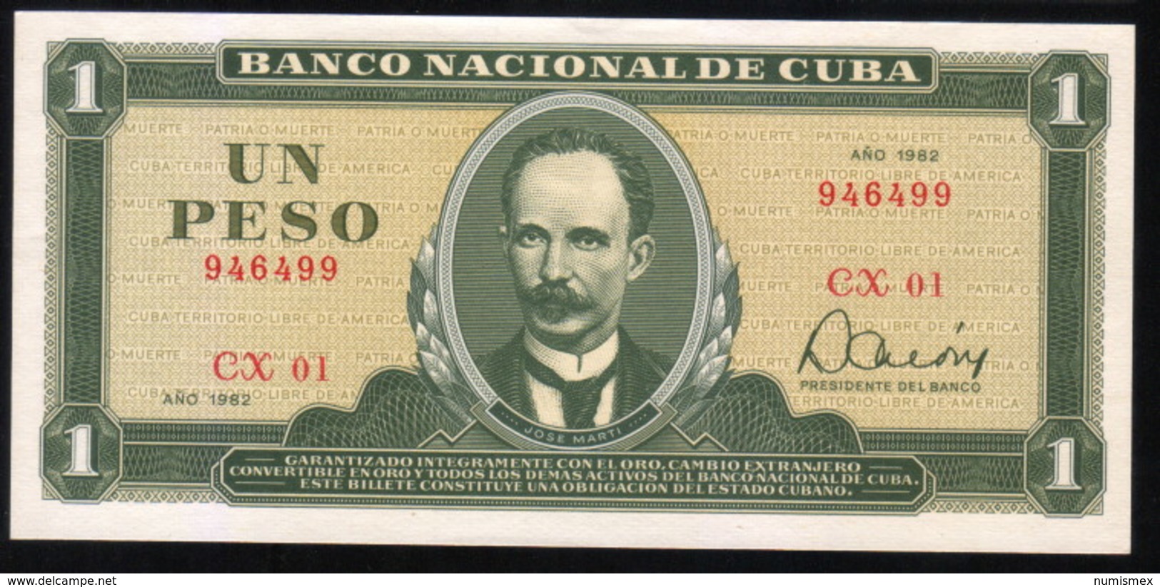 Caribe  / 1 PESO 1982 REPLACEMENT Serie CX-01 946499 UNC RARE - Cuba