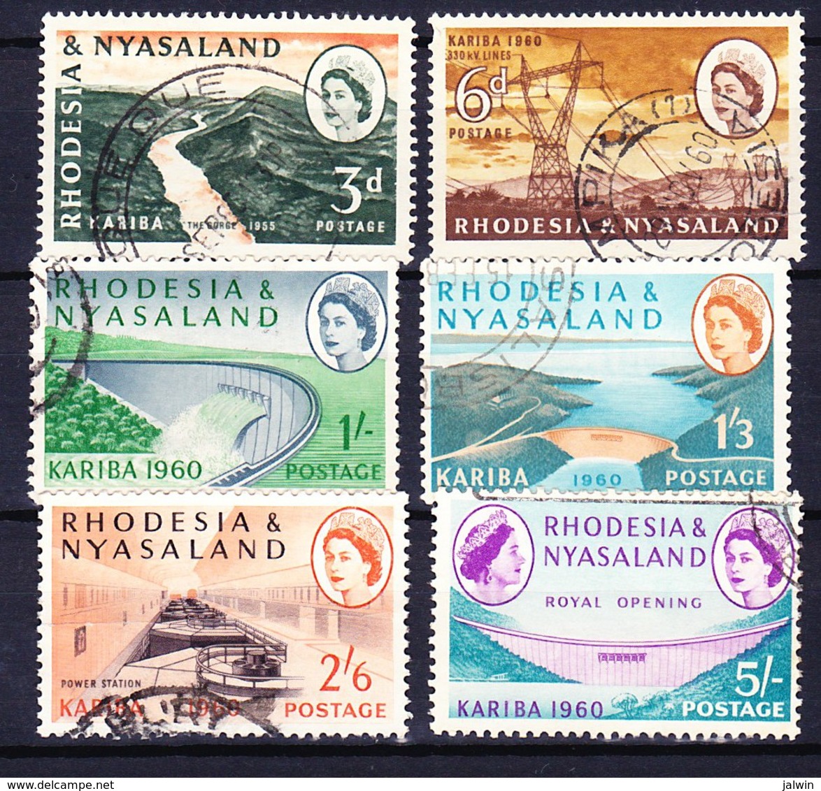 RHODESIE NYASSALAND 1960 YT N° 33 à 38 Obl. - Rhodesia & Nyasaland (1954-1963)