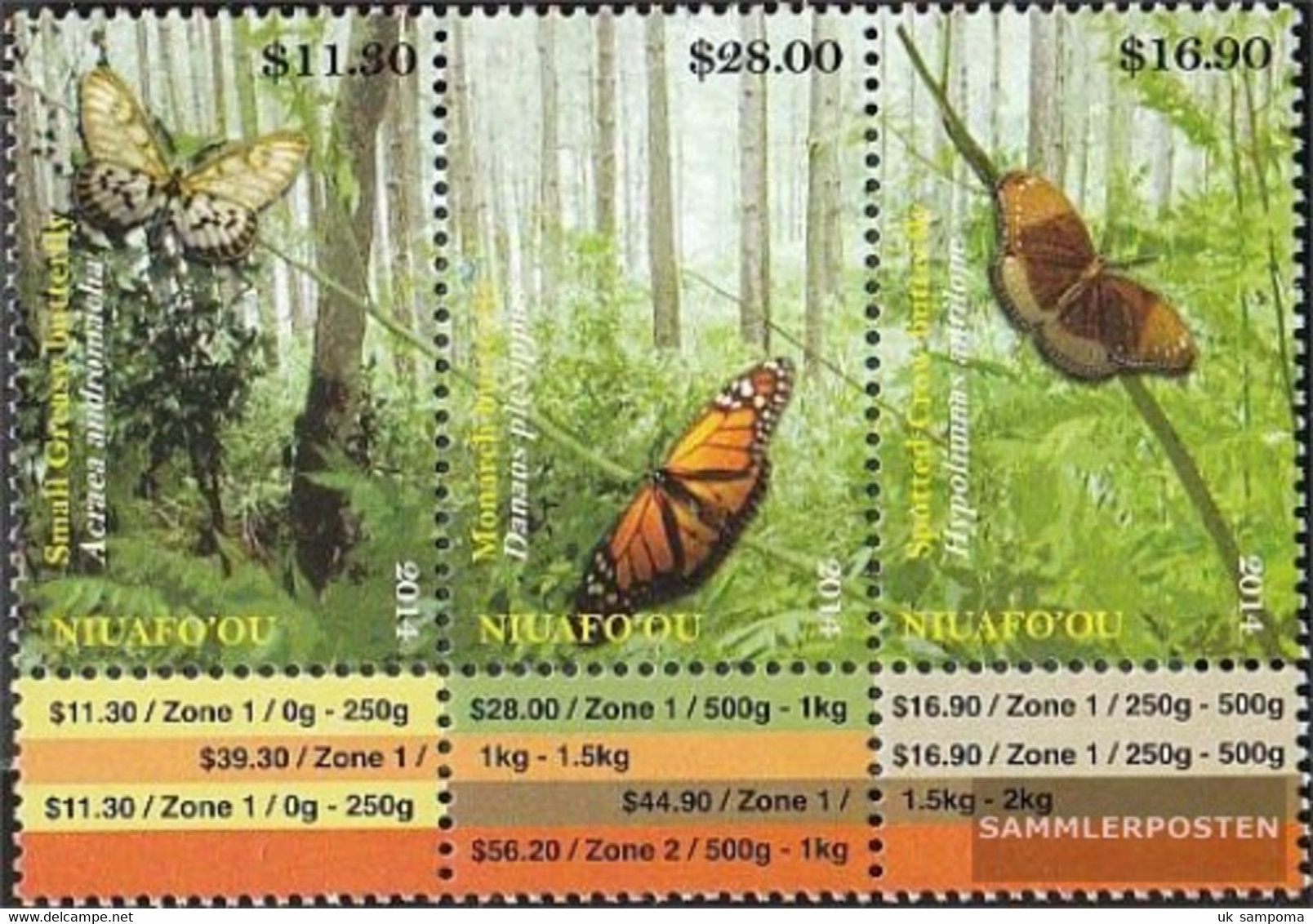 Niuafo Ou - Island 554-556 Triple Strip (complete Issue) Unmounted Mint / Never Hinged 2014 Butterflies - Niue