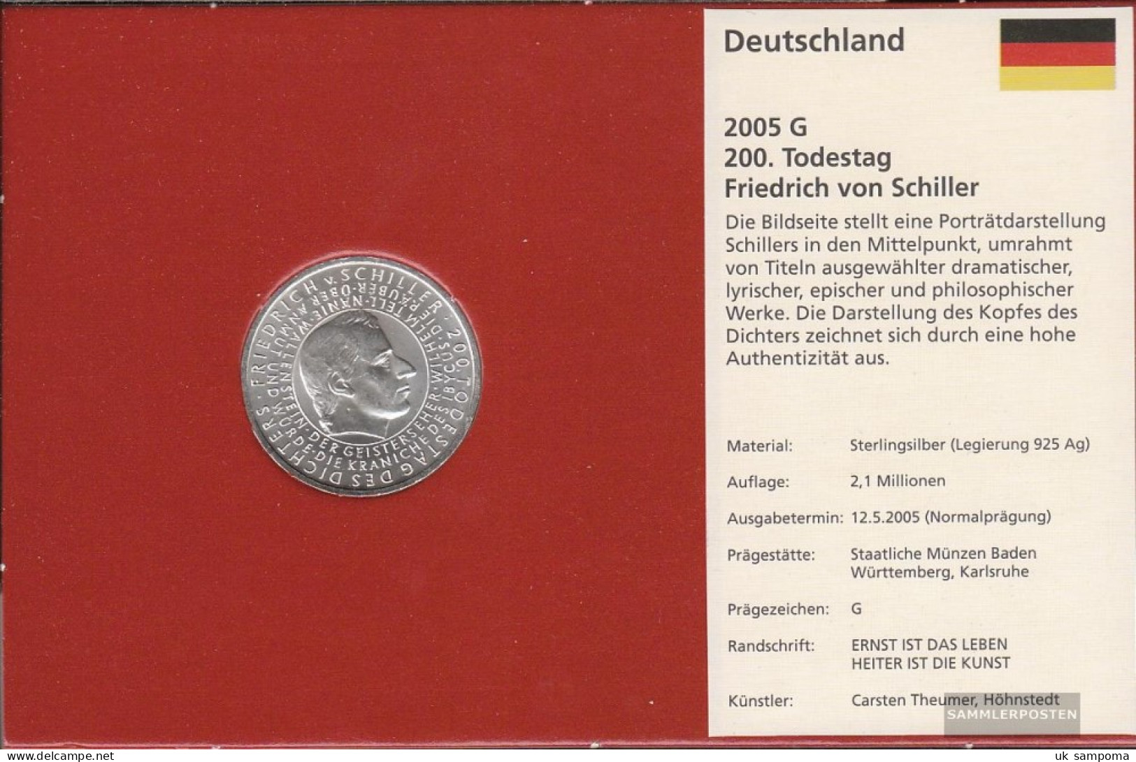 FRD (FR.Germany) Jägernr: 513 2005 G Stgl./unzirkuliert Silver Stgl./unzirkuliert 2005 10 Euro Friedrich Of Schiller - Germany