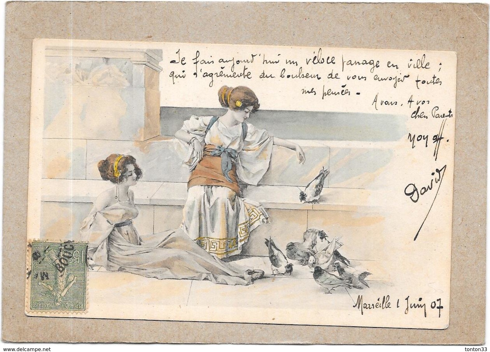 ILLUSTRATEUR  - CPA  COLORISEE -  Jeunes Femmes Et Les Pigeons - DELC2 - - 1900-1949