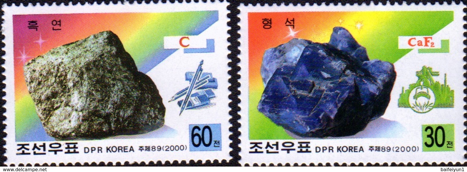 2000 North Korea Stamps Mineral Graphite And Fluorite 2v - Minerals