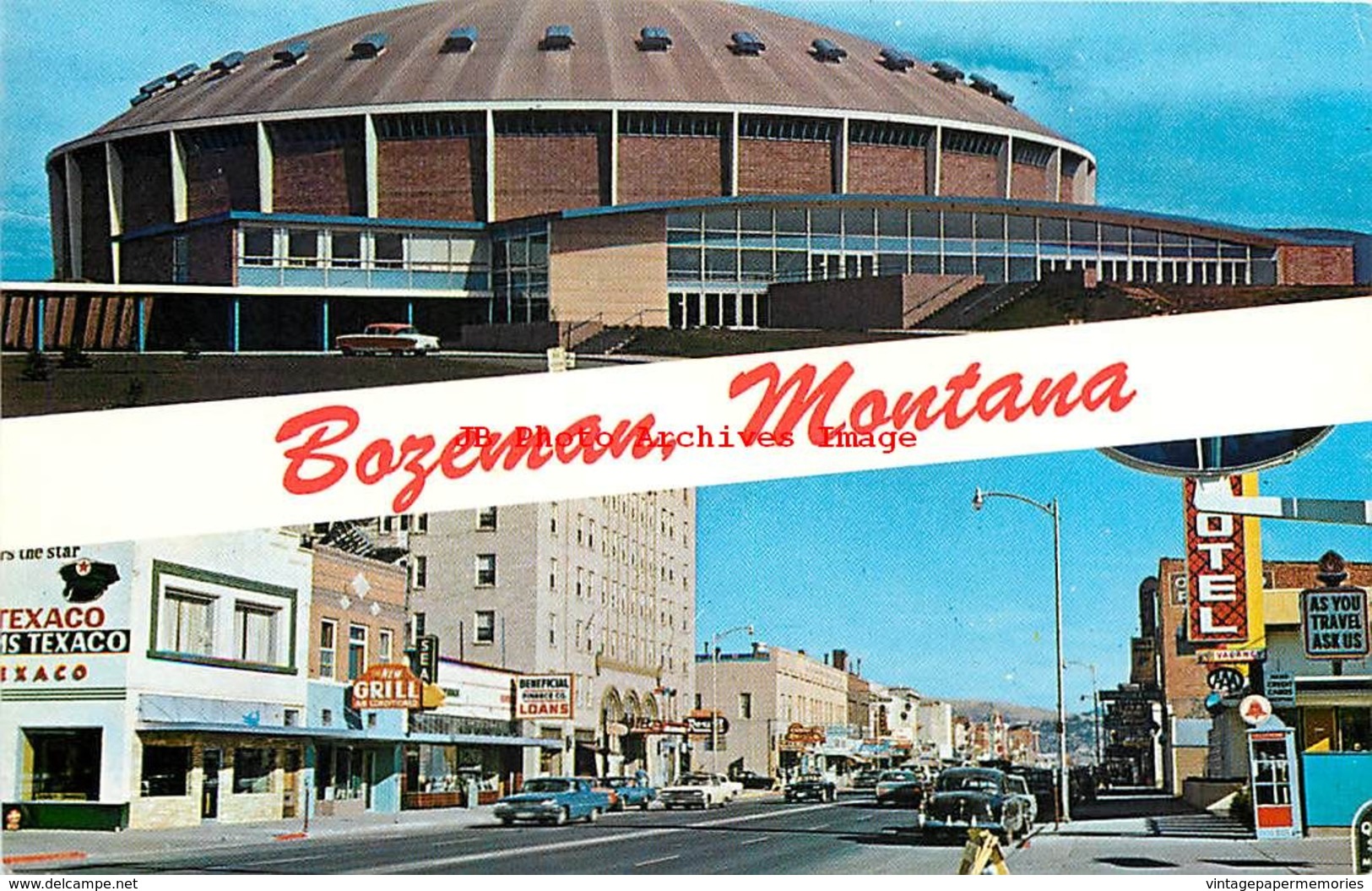 281543-Montana, Bozeman, University Field House & Main Street View, Ellis Post Card By Koppel No 104897 - Bozeman