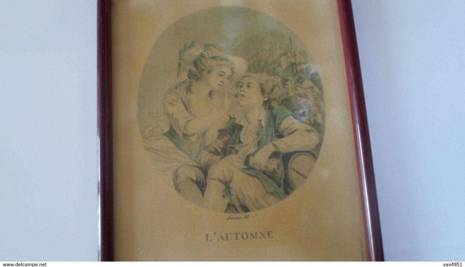 TABLEAU   AVEC GRAVURE  L AUTOMNE SCENE GALANTE  ****    RARE     A  SAISIR *** - Art Populaire