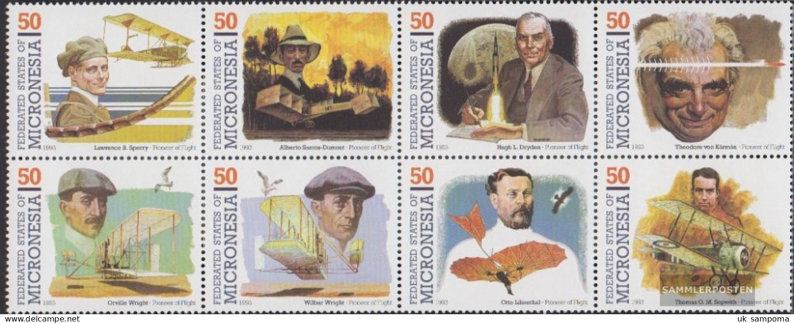 Mikronesien 302-309 Eighth Block (complete Issue) Unmounted Mint / Never Hinged 1993 Pioneers The Aviation - Micronesia
