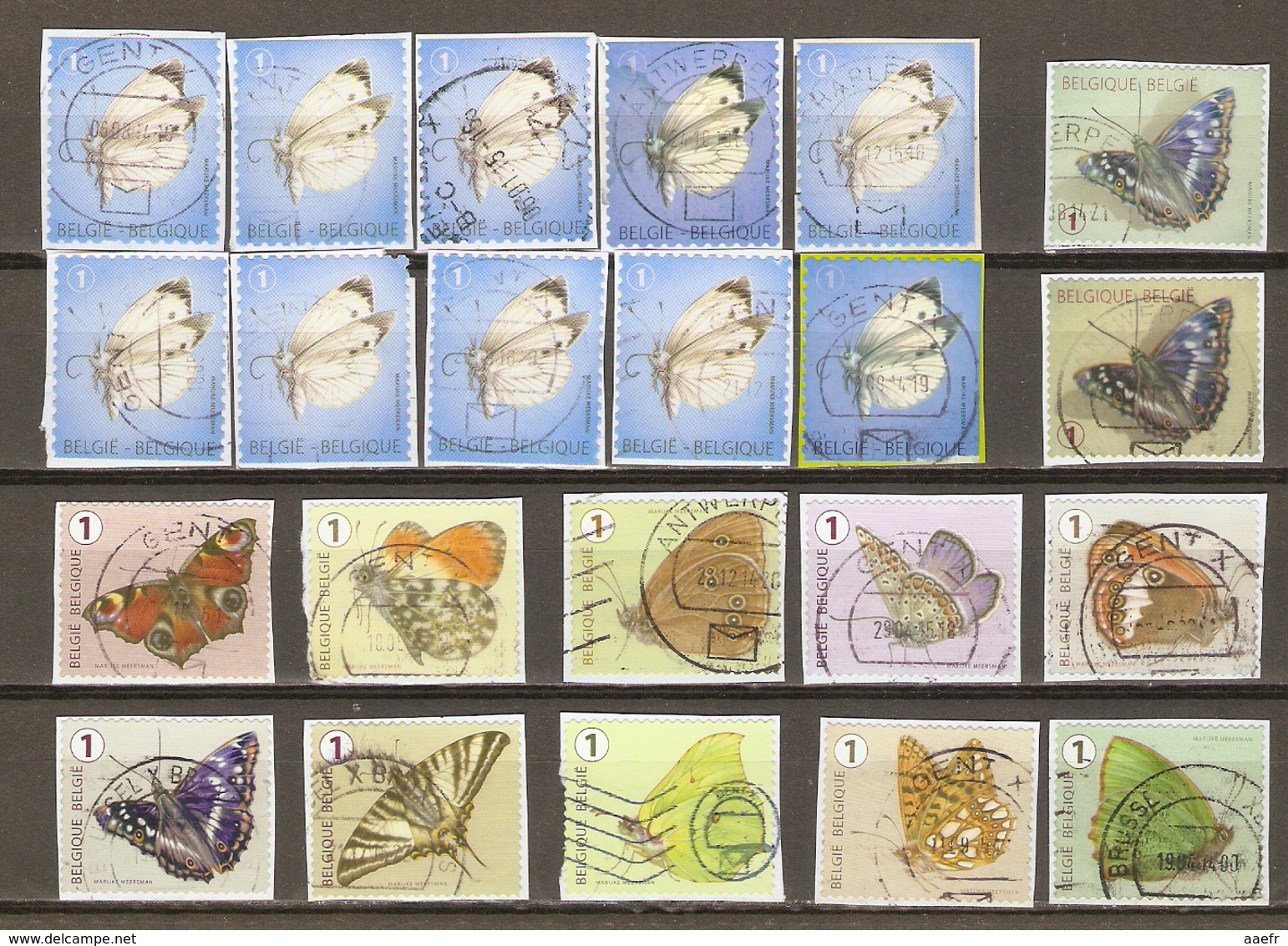 Belgique 2012/4 - Papillons - 2 Séries Complètes  S/ Fragment - Petit Lot De 15 Timbres° Différents - Oblitérés