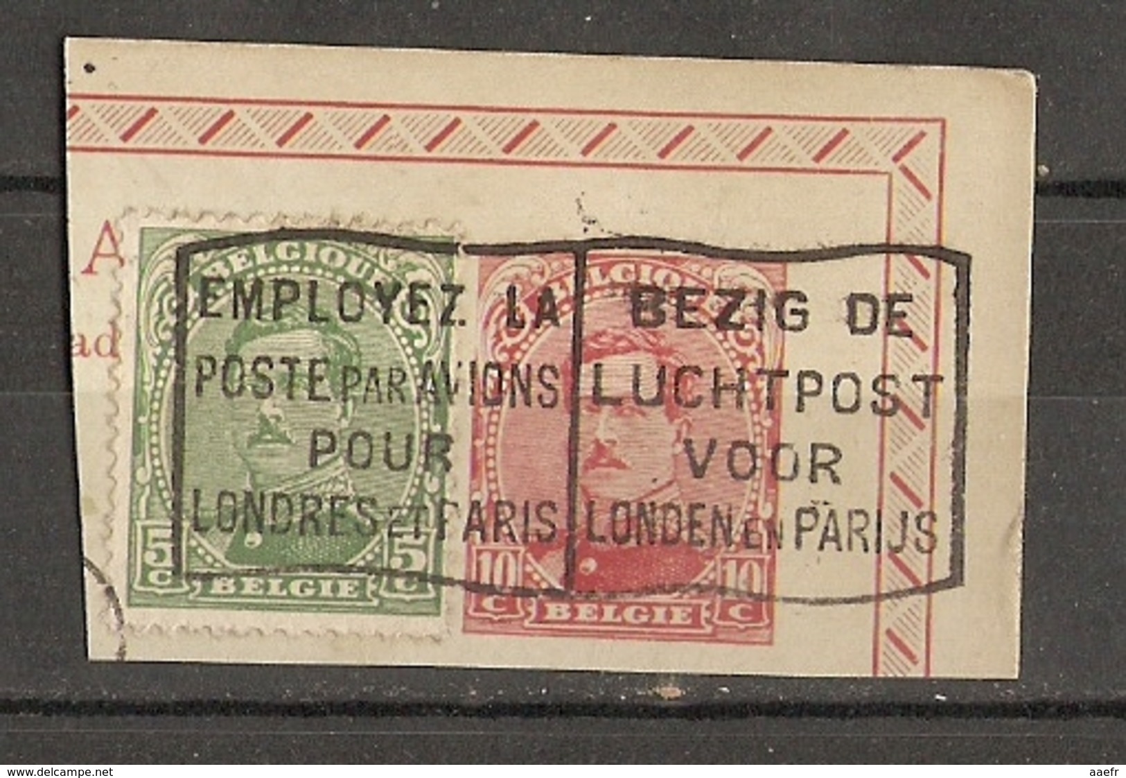 Belgique -Fragment D'Entier Postal - Cob 138 + Cplt 137 - Flamme "Employez La Poste Par Avions Pour Londres Et Paris" - Flammes