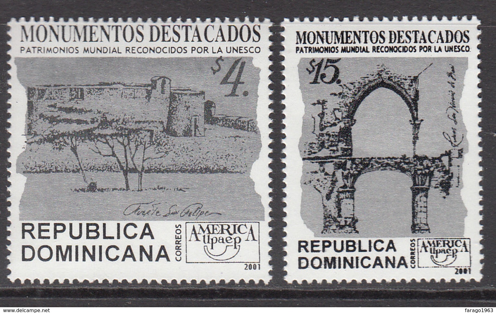 2001 Dominican Republic UNESCO Forts Hospital Health Complete Set Of 2 MNH - Dominican Republic