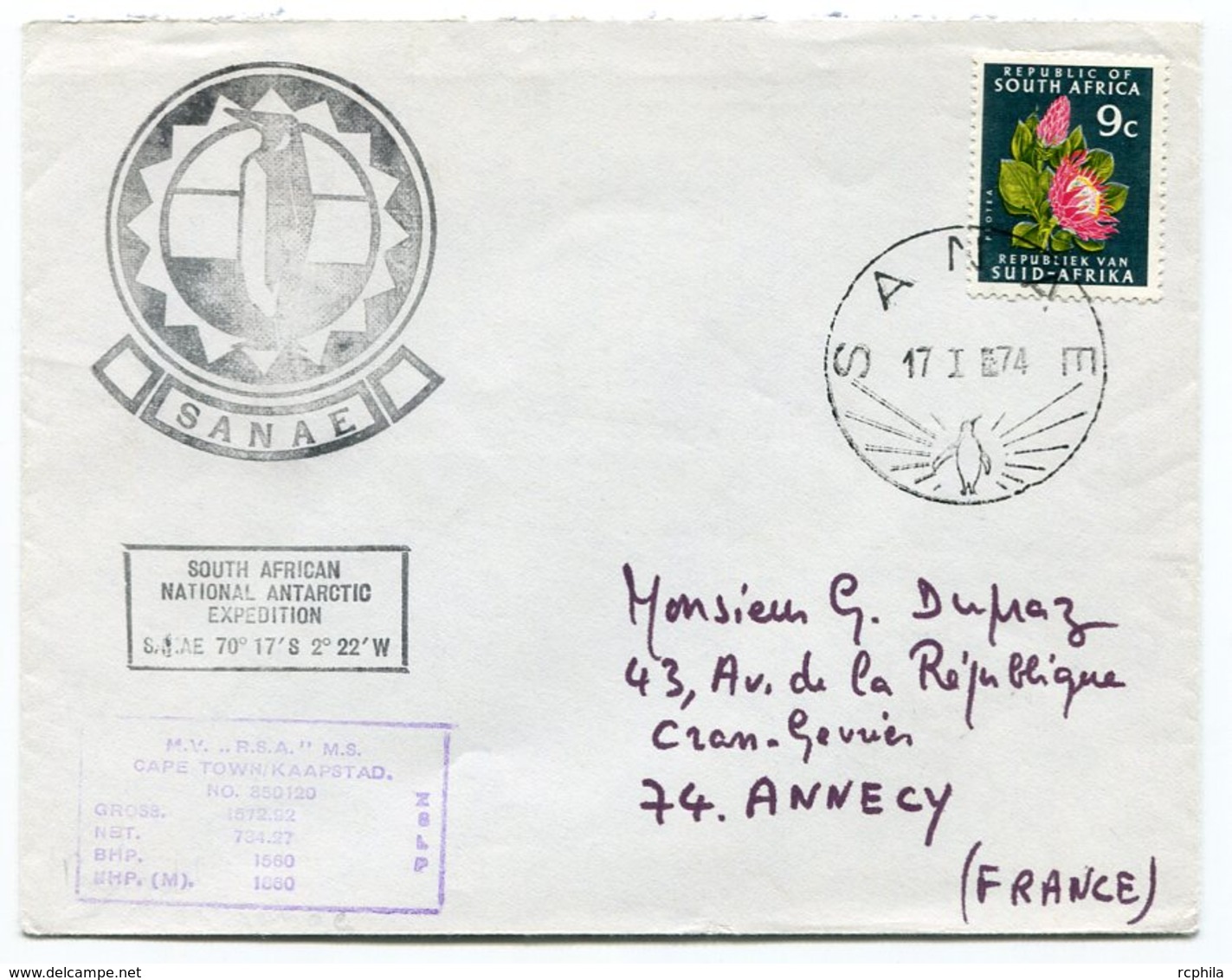 RC A10075 AFRIQUE DU SUD 1974 SANAE ANTARCTIC EXPEDITION TB - Covers & Documents