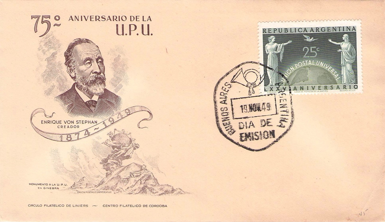 ARGENTINA - FDC 1949 UPU Mi #568 - FDC