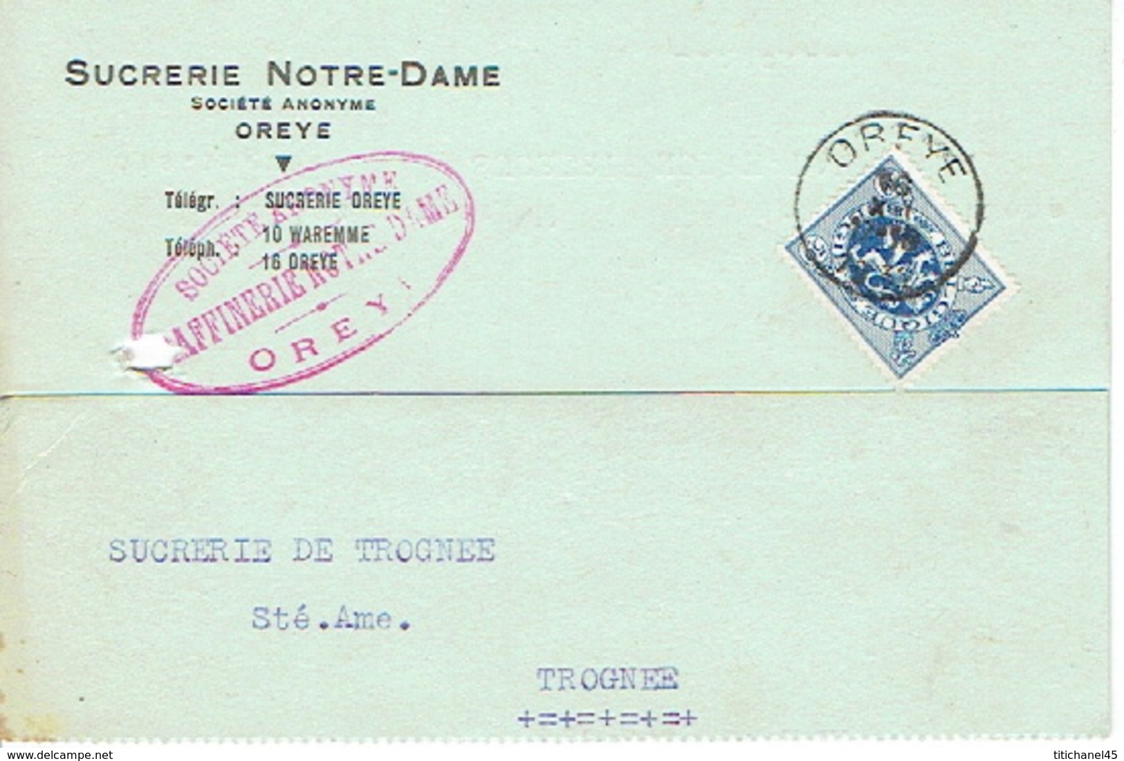 CP Publicitaire OREYE 1932 - SUCRERIE NOTRE-DAME - Oreye