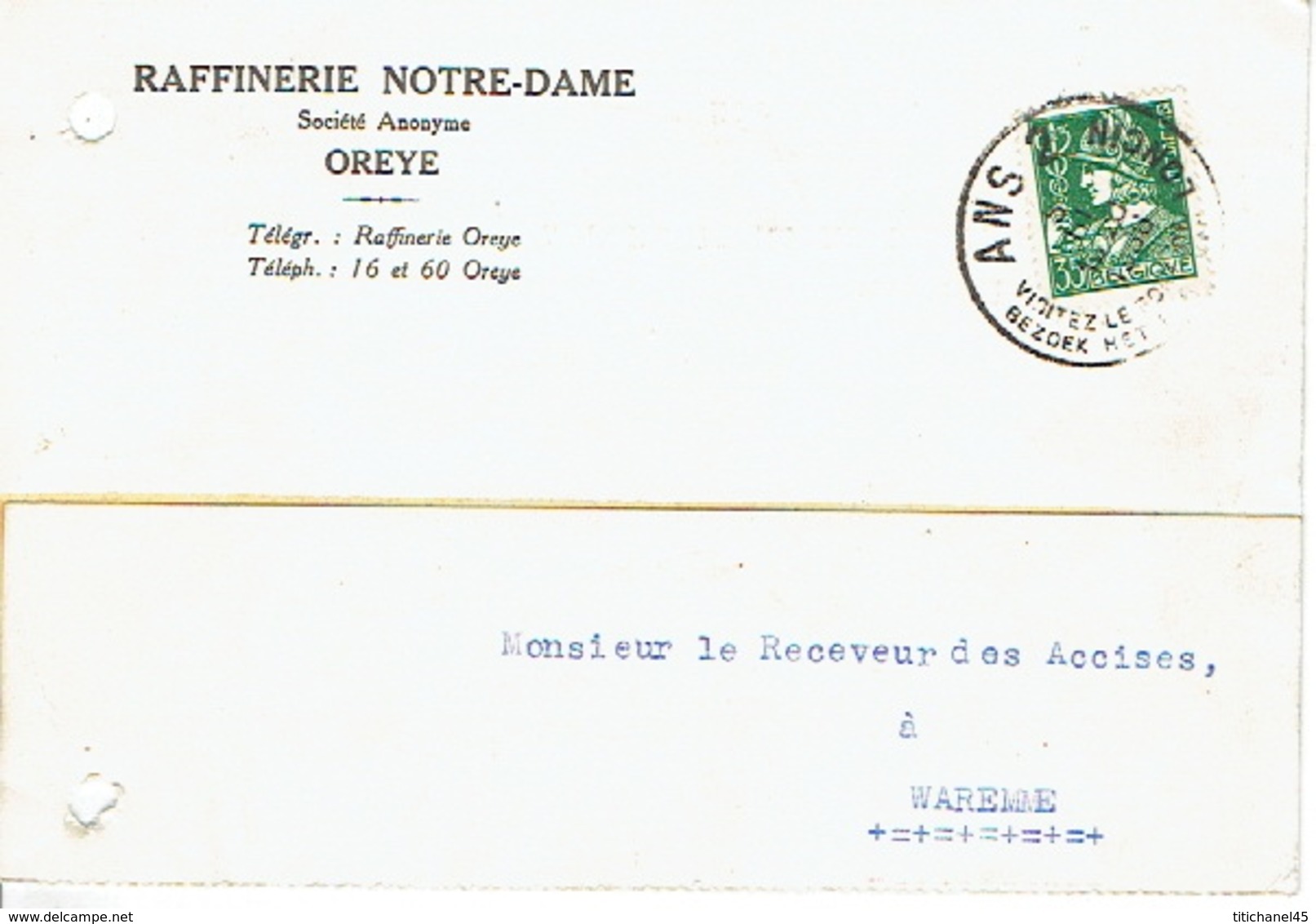 CP Publicitaire OREYE 1936 - RAFFINERIE NOTRE-DAME - Oreye