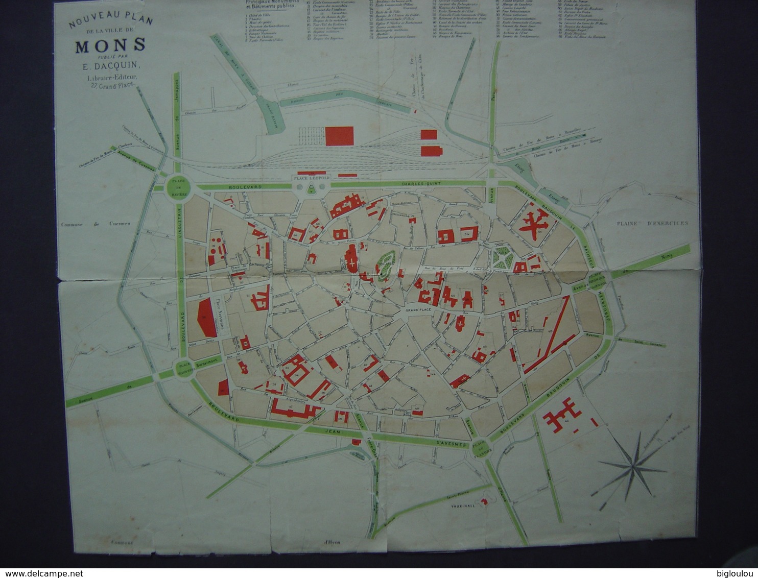 Ancien Plan De La VILLE De MONS  52 X 45 Cms - Topographical Maps