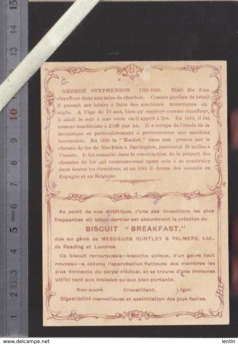 Chromo - Biscuits Huntley & Palmers - George Stephenson - Inventeur Machine Locomotive Rocket - Autres & Non Classés