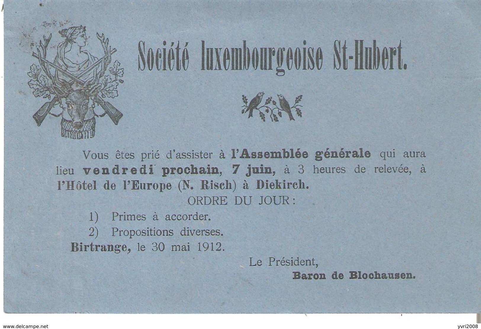 Imprimé TP. 2c. LUXEMBOURG Du 3/6/12 De La Sté Luxembourgeoise St-Hubert - 1907-24 Ecusson