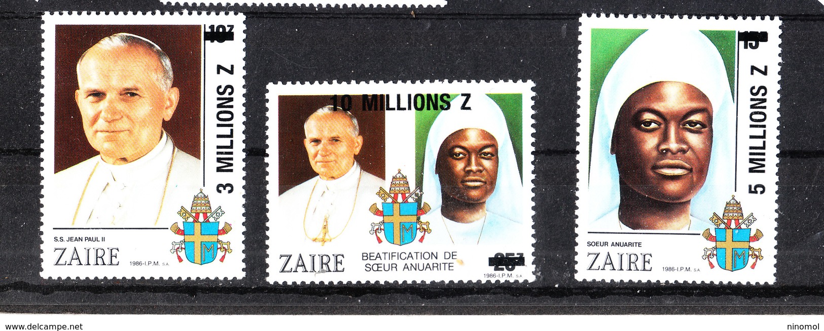 Zaire  -  1993. Papa Woityla E  Suor Anuarite. Pope Woityla Beatifies Sister Anuarite.Complete Overprinted MNH Set - Papi