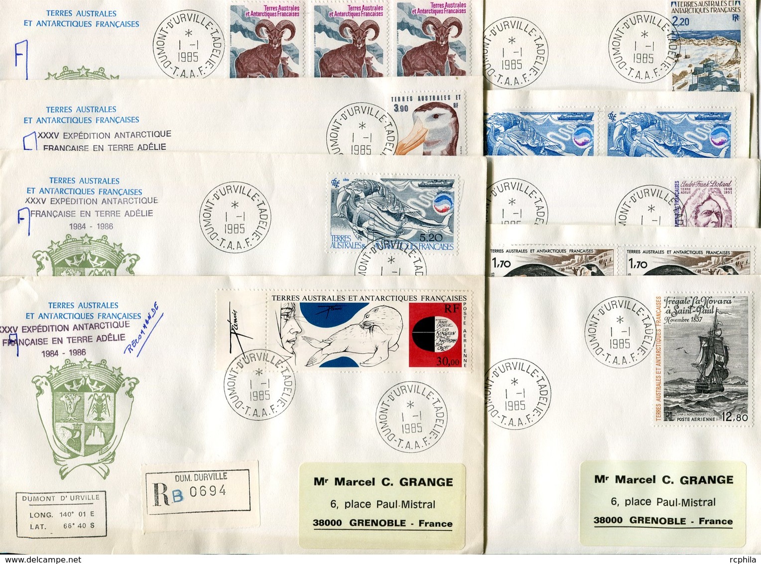 RC 10084 TAAF 1985 LOT DE 9 LETTRES DE LA BASE DUMONT D'URVILLE T. ADELIE TB - Brieven En Documenten