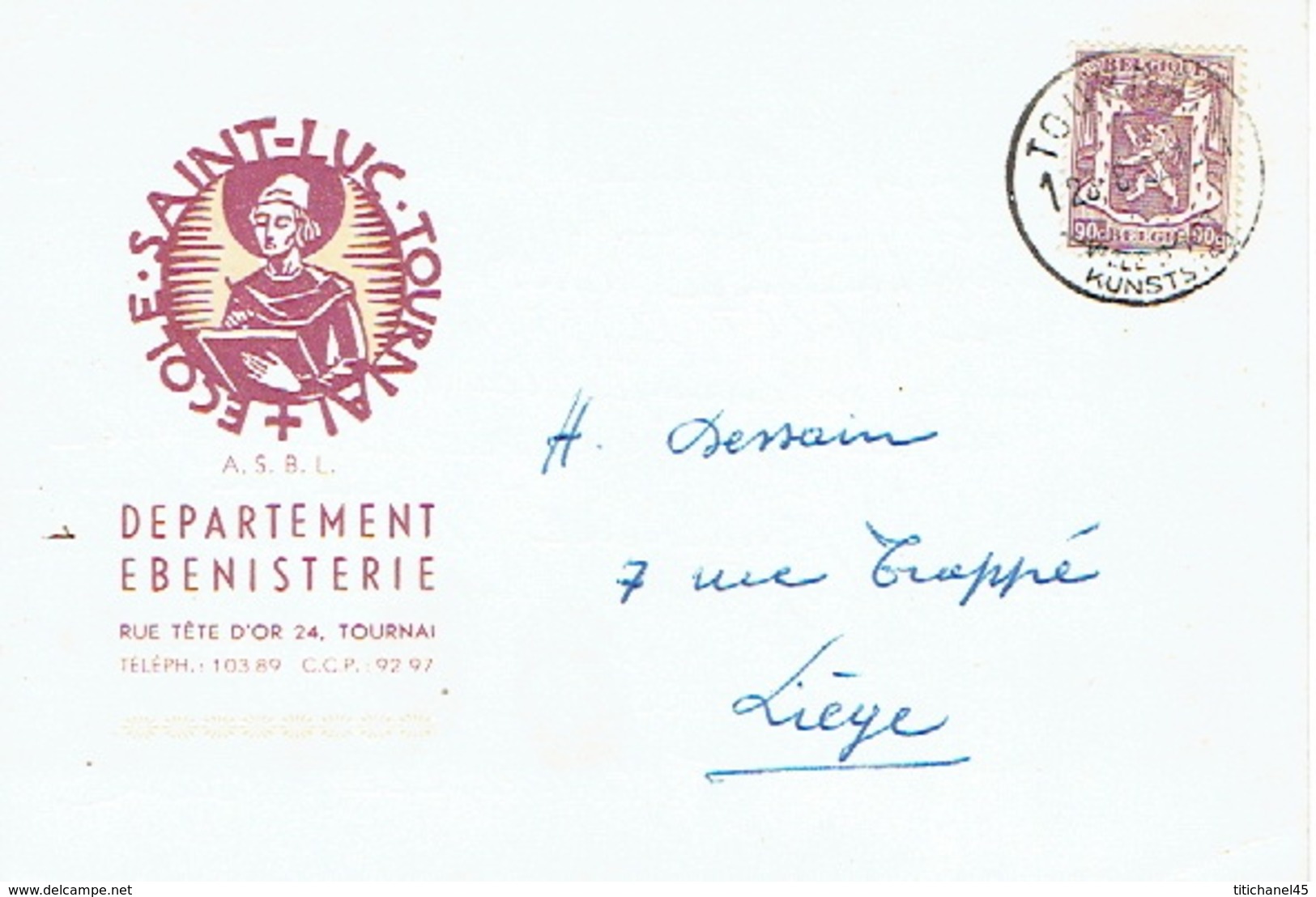 CP Publicitaire TOURNAI 1952 - ECOLE SAINT-LUC Département ébinisterie - Doornik