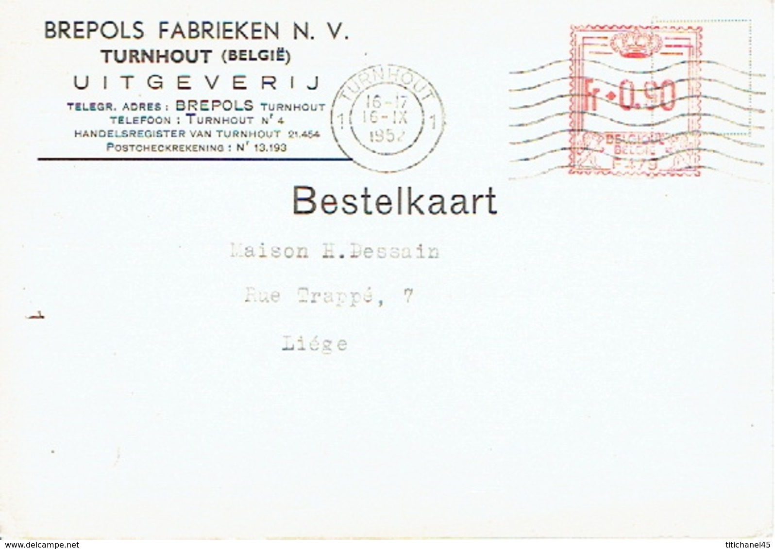 PK Publicitaire TURNHOUT 1952 - BREPOLS FABRIEKEN - Uitgeverij - Turnhout
