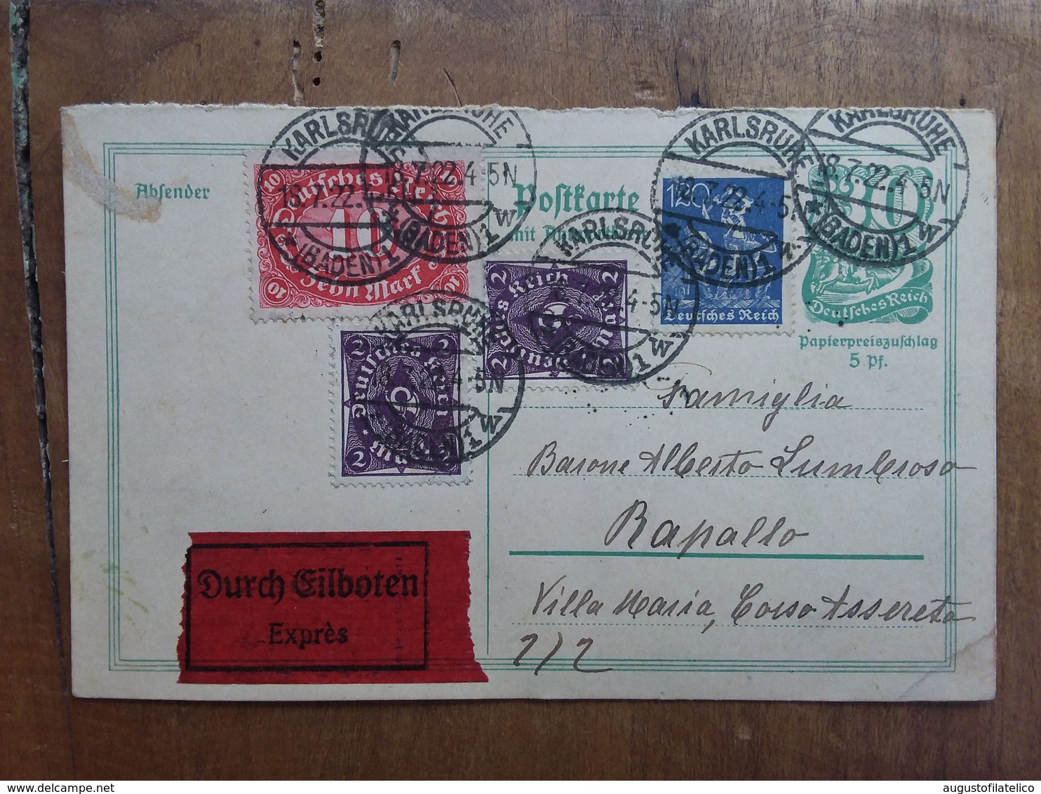 GERMANIA REICH - Cartolina Postale Espresso - Con Francobolli Aggiunti - Spedita In Italia + Spese Postali - Storia Postale