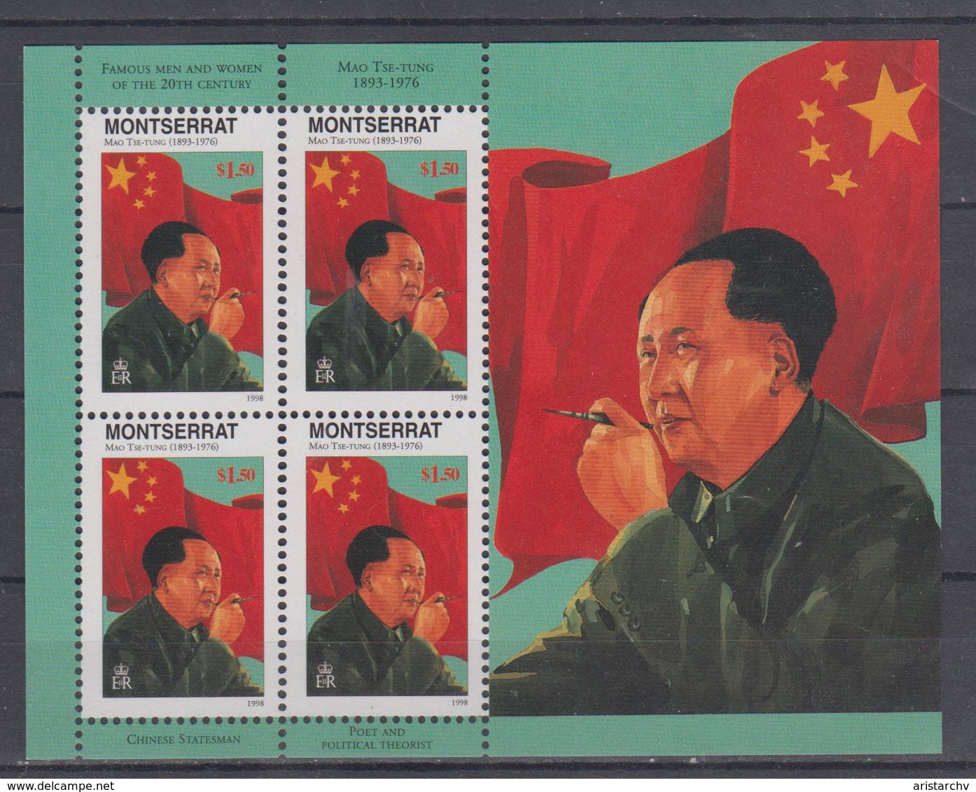 MONTSERRAT 1998 CHINA CHAIRMAN MAO TSE TUNG ZEDONG SHEETLET - Mao Tse-Tung