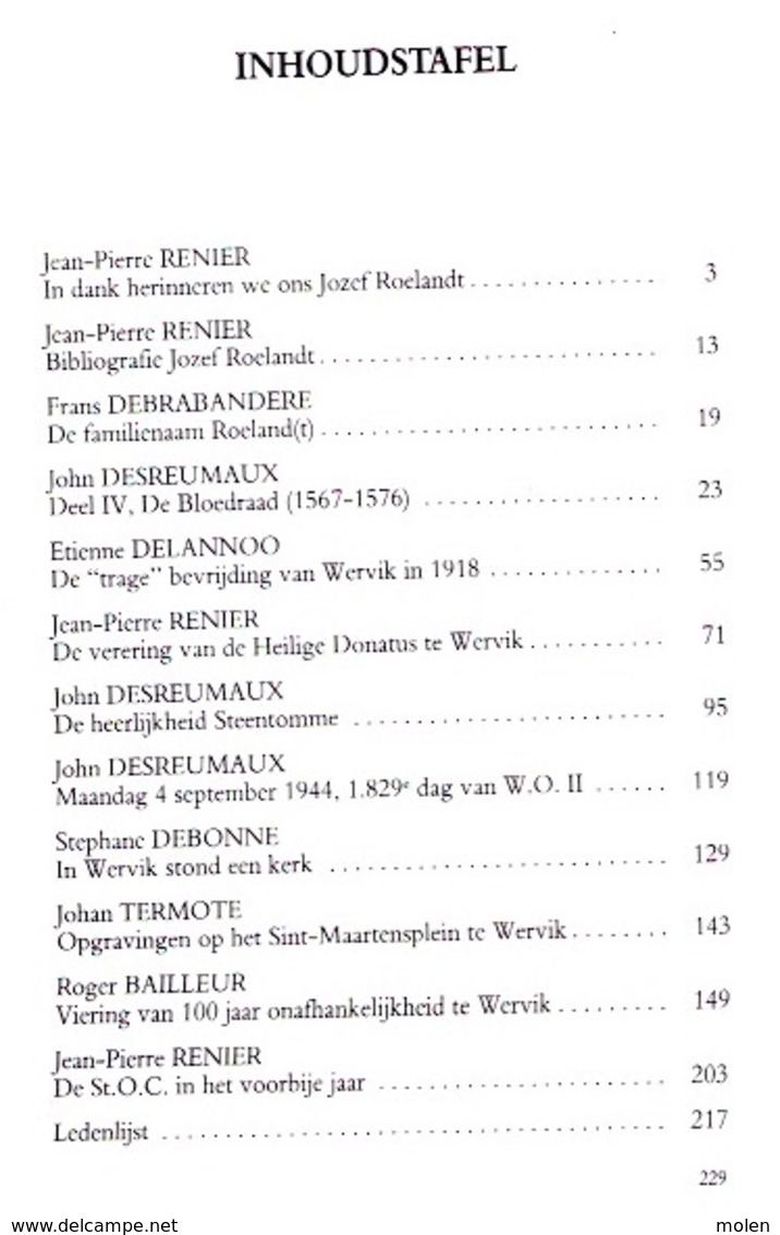 WERVIK JAARBOEK 1989 230pp ©1989 STEDELIJKE OUDHEIDKUNDIGE COMMISSIE Heemkunde Geschiedenis WERVICQ Z717 - Wervik