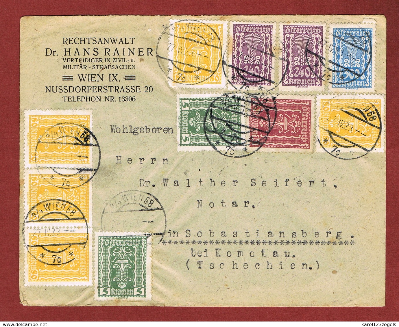 Infla Ab 1. Nov.1922 Ausland Brief Sondertarif C S R - Lettres & Documents