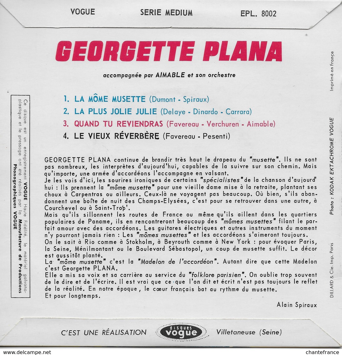 Georgette Plana 45t. EP "la Plus Jolie Julie" - Other - French Music