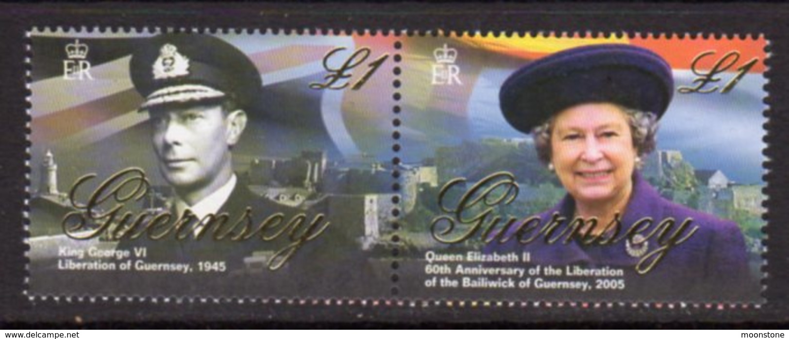 Guernsey 2005 60th Anniversary Of Liberation Pair, Lighthouse, Left Stamp, MNH, SG 1078/9, Ref. 88 - Lighthouses