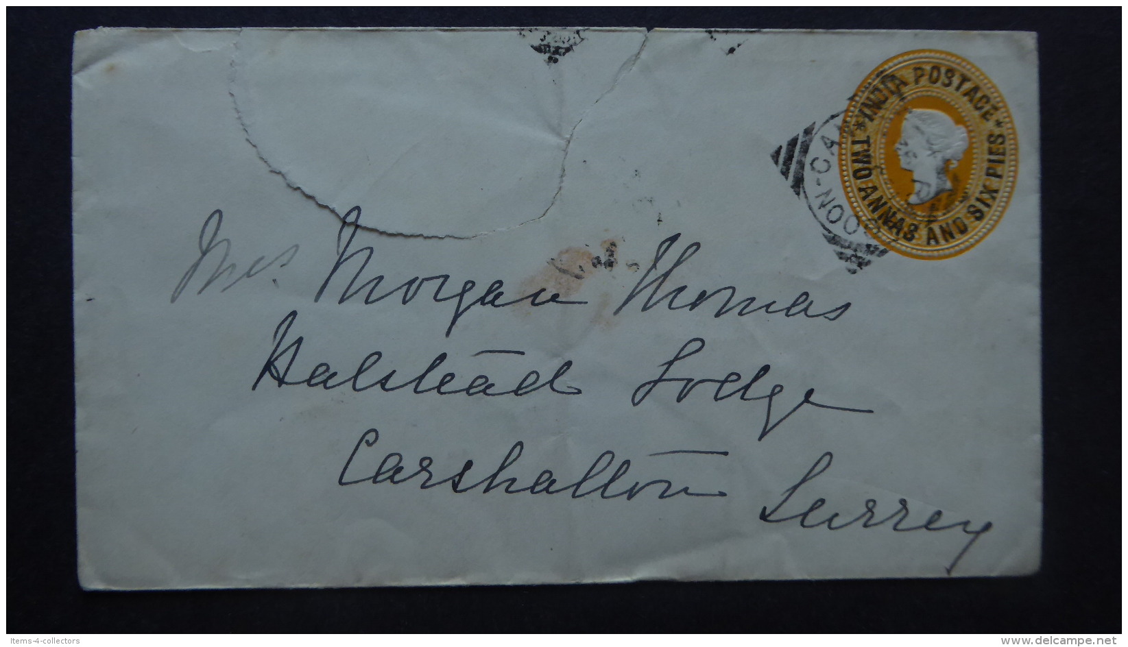 INDIA POSTAL COVER QV POSTMARK RANGOON CANT/RANGOON/BOMBAY/CARSHALTON [LONDON] 1892 - Sonstige & Ohne Zuordnung