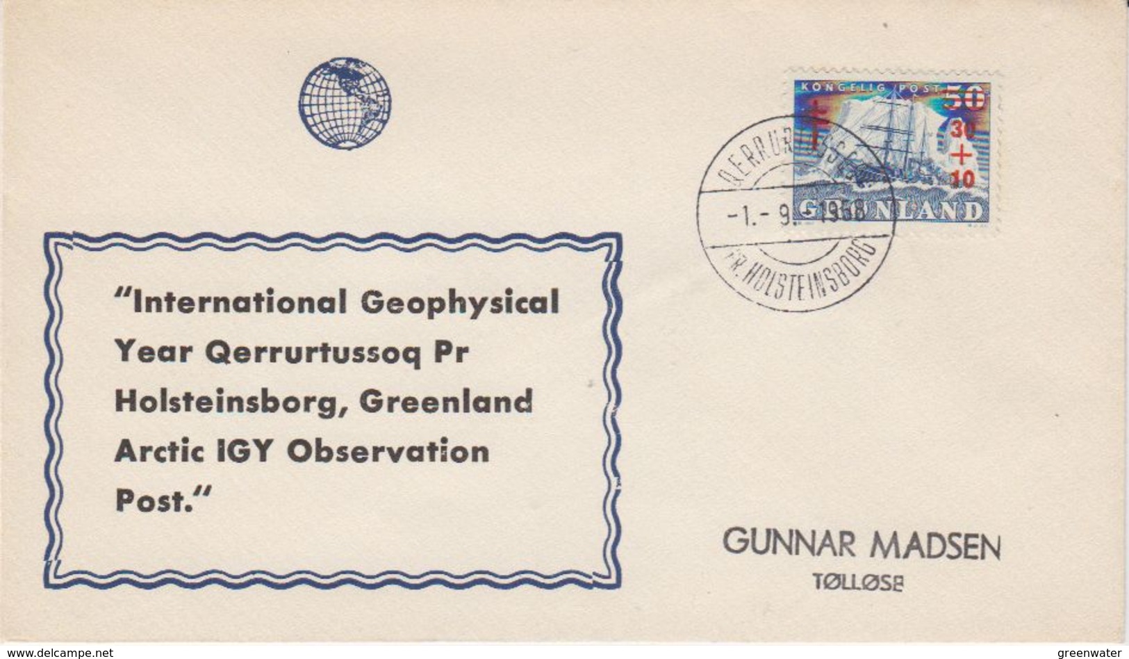 Greenland 1958 International Geophysical Year Qerrurtussoq Pr Holsteinborg Observation Post Cover (40683) - Storia Postale