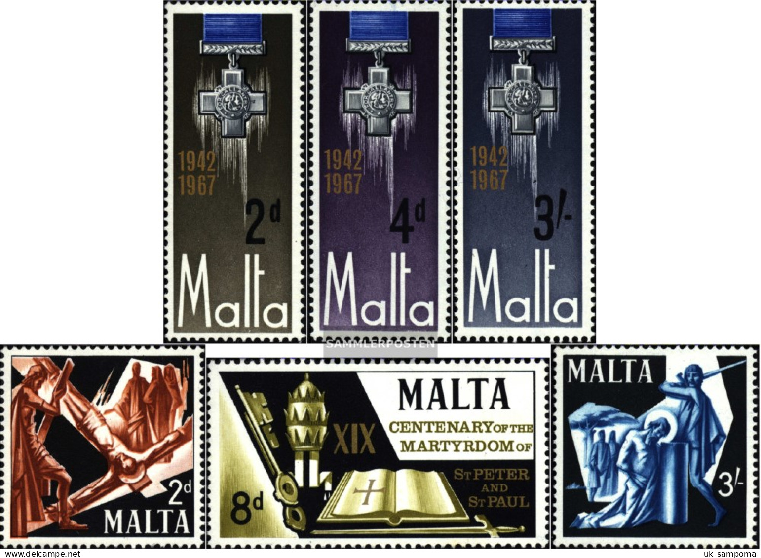 Malta 350-352,353-355 (complete Issue) Unmounted Mint / Never Hinged 1967 George-Cross, Holy Peter+Paul - Malta