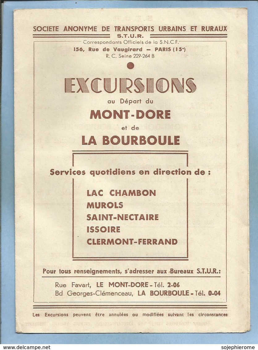 Le Mont-Dore (63) Rue Favart & La Bourboule (63) Bd Georges-Clemenceau S.T.U.R. Excursions 2 Scans - Dépliants Touristiques