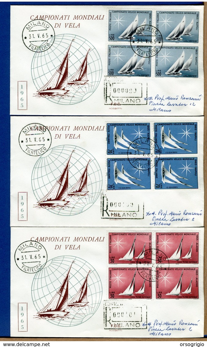 ITALIA - FDC 1965 - TUTTE RACCOMANDATE Senza Timbro Di Arrivo - MONDIALI DI VELA - SAIL - VOILE - SAILING - FDC