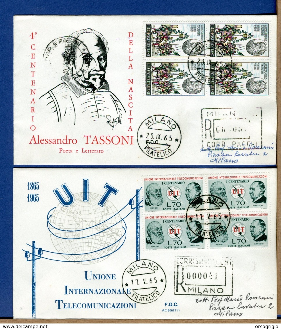 ITALIA - FDC 1965 - TUTTE RACCOMANDATE Con Timbro Di Arrivo - TASSONI - UIT - FDC