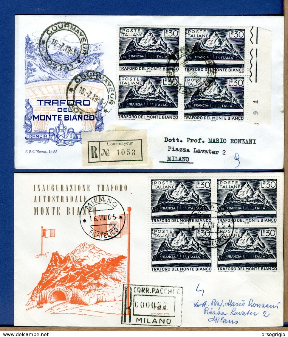 ITALIA - FDC 1965 - TUTTE RACCOMANDATE - TRAFORO MONTE BIANCO - COURMAYEUR Viaggiata Con Timbro Arrivo - FDC