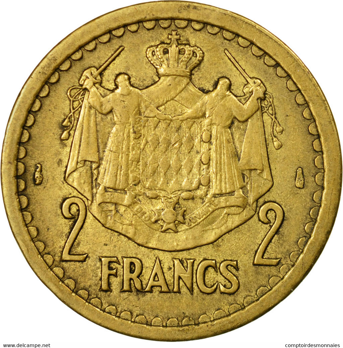 Monnaie, Monaco, Louis II, 2 Francs, 1943, Poissy, TTB, Bronze-Aluminium - 1922-1949 Louis II