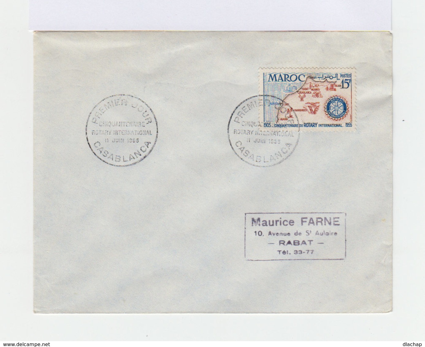 Enveloppe Premier Jour Cinquantenaire Rotary International Casablanca Juin 1955. (688) - Autres & Non Classés