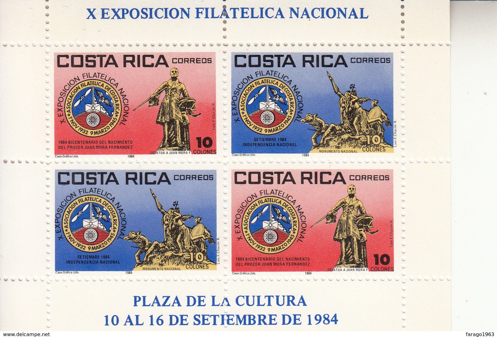 1984 Costa Rica National Stamp Exhibition Miniature Sheet Of 2  Complete Set Of 1 MNH - Costa Rica