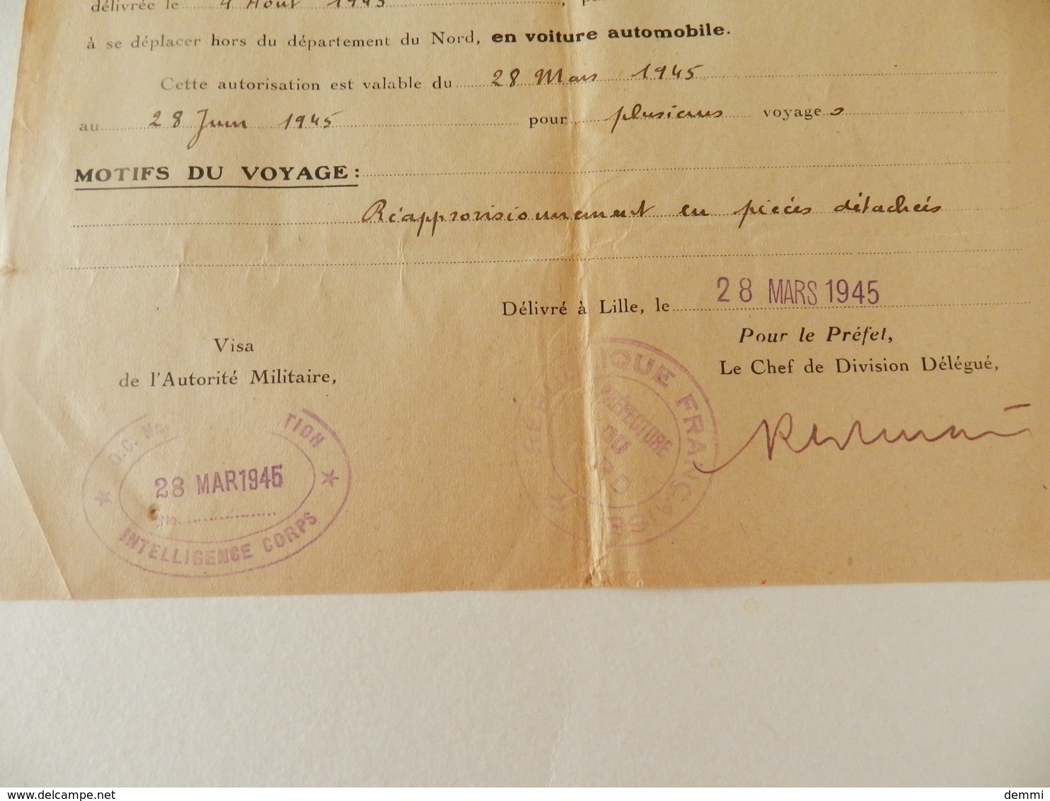 Militaria - Armentières (59) - Laissez-Passer N° 4974 - 1945 - Documents Historiques