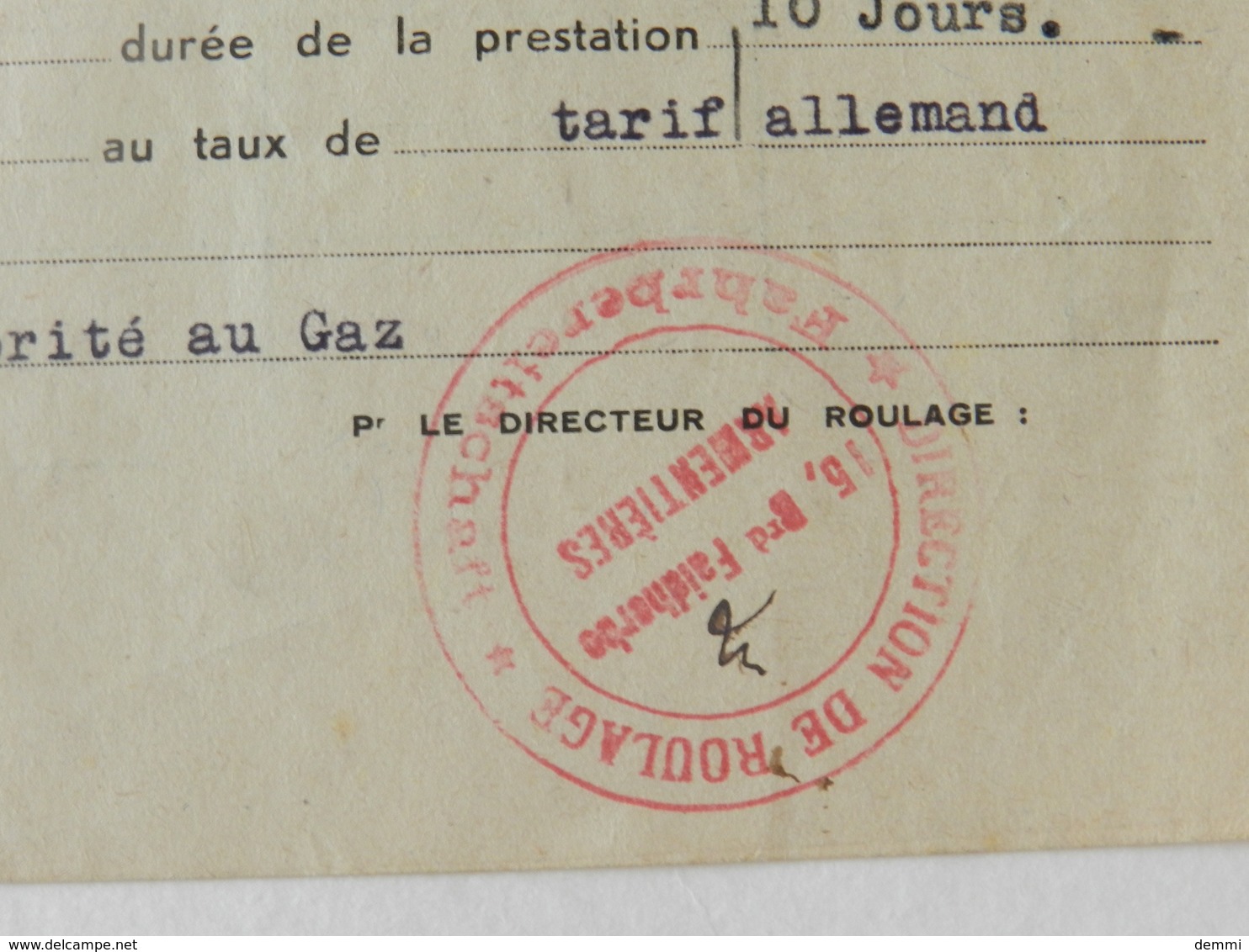 Militaria - Armentières (59) - Ordre De Réquisition - Direction Du Roulage - 1944 - Documents Historiques