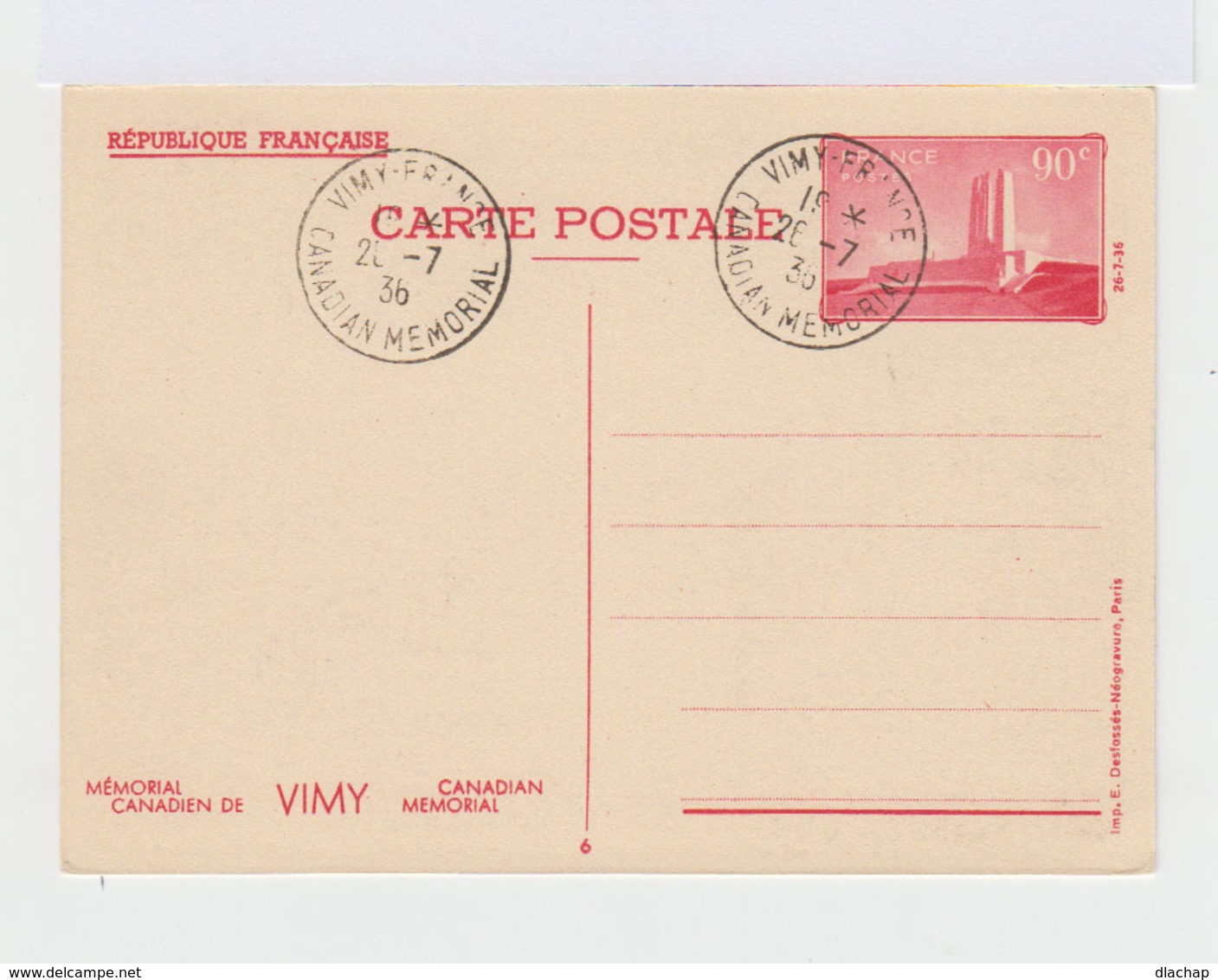 Deux Cartes Entiers Postaux Mémorial De Vimy Canada 1936. N° 7 Et N° 8. (638) - Cartes Postales Types Et TSC (avant 1995)