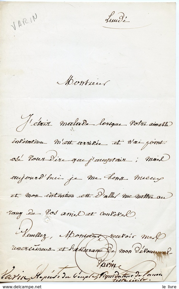 108. REPRESENTANT DU PEUPLE ALEXIS VAVIN LIQUIDATEUR DES BIENS DE LA LISTE CIVILE DE LA MAISON D'ORLEANS. LAS - Otros & Sin Clasificación