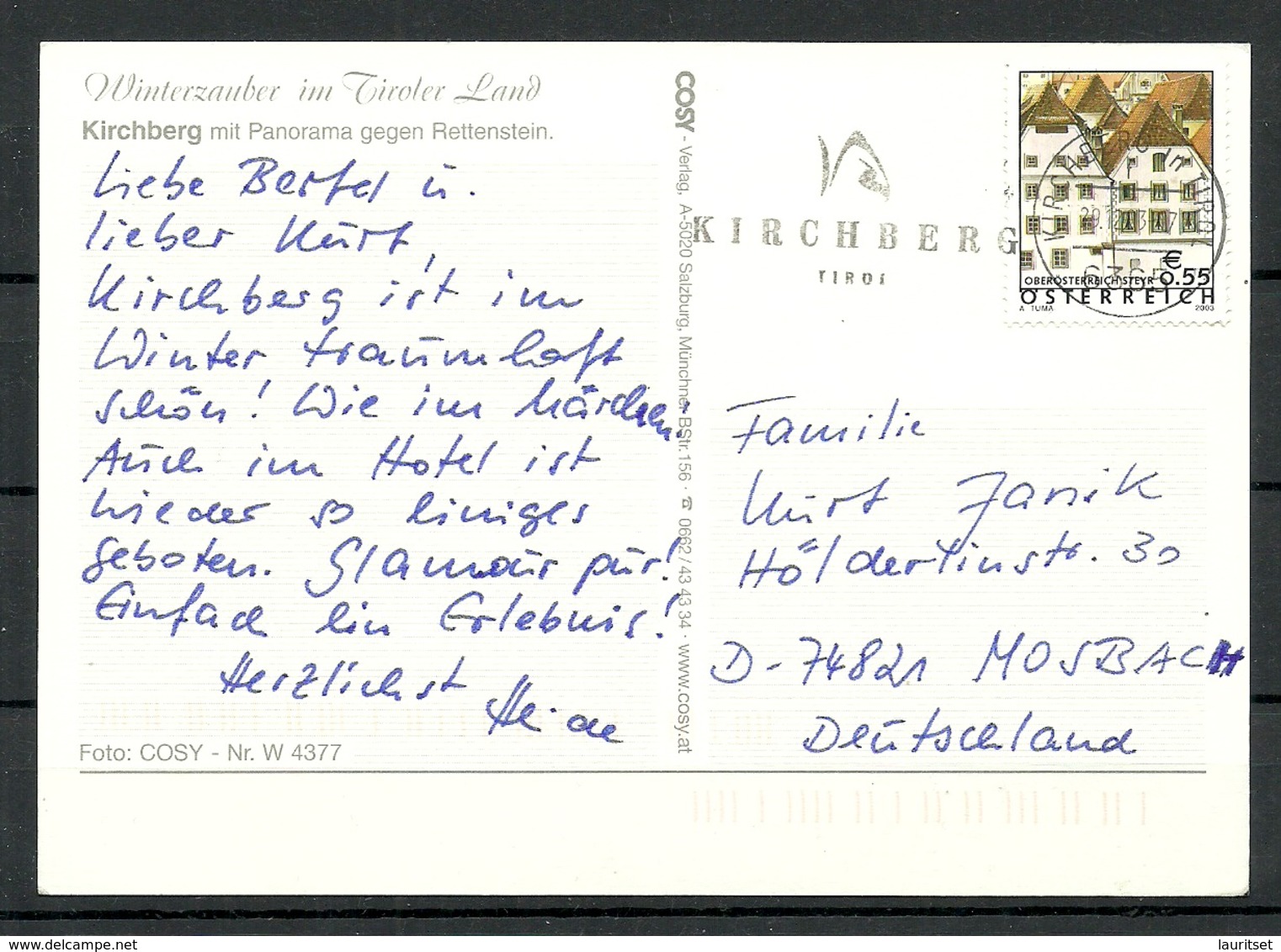 AUSTRIA Postkarte KIRCHBERG Winter Tirol, Gesendet 1991, Mit Briefmarke + Nebenstempel - Kirchberg