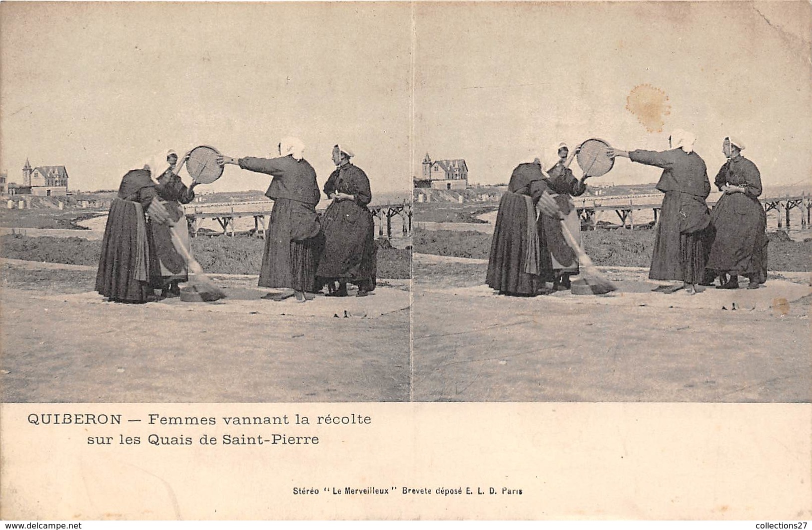 56-QUIBERON- FEMME VANNANT LA RECOLTE SUR LES QUAIS DE SAINT-PIERRE - Quiberon